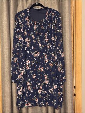 Time and Tru Blue & Floral Dress with Sheer Long Sleeves